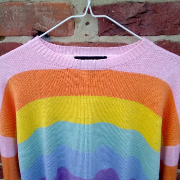 Forever 21 Pastel Rainbow 🌈 Striped L/S Pullover Crewneck Knit Sweater Smalll - Picture 4 of 6